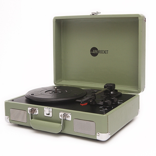 Arkrocket Curiosity Bluetooth Turntable Retro Suitcase 3-Speed Record Player with Built-in Speakers-Mint Green