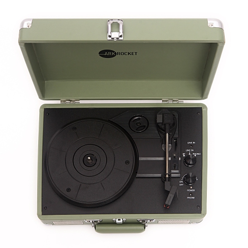 Arkrocket Curiosity Bluetooth Turntable Retro Suitcase 3-Speed Record Player with Built-in Speakers-Mint Green