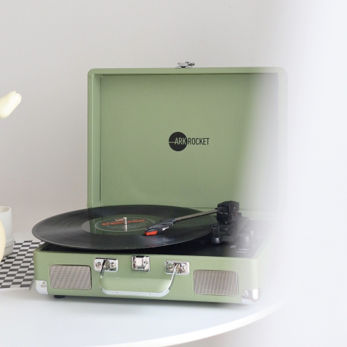 Arkrocket Curiosity Bluetooth Turntable Retro Suitcase 3-Speed Record Player with Built-in Speakers-Mint Green