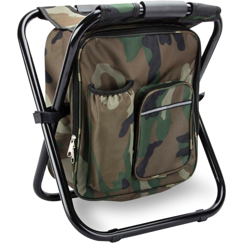 Folding Stool Backpack Insulated Cooler Bag, Collapsible Camping Hunting Fishing Multifunction Chair With Front Pocket And Bottle Pocket For Outdoor