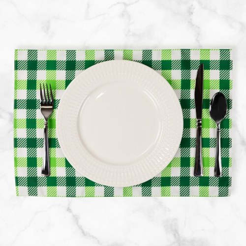 Set of 4 Green and White Checkered Printed Placemats 18"