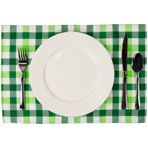 Set of 4 Green and White Checkered Printed Placemats 18"