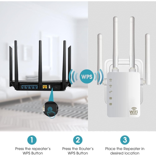 WiFi Range Extender 1200Mbps Dual Band 5G&2.4GHz Wireless Signal Booster WiFi Repeater for Home with 2 of 10/100 Mbps Ethernet ports
