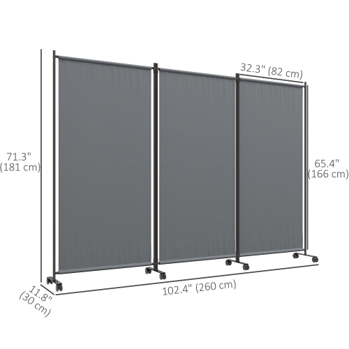Outsunny 3 Panel Folding Room Divider with Lockable Wheels, 6ft Rolling Privacy Screen, Portable Freestanding Room Partition Separator for Home
