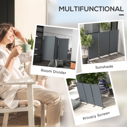 Outsunny 3 Panel Folding Room Divider with Lockable Wheels, 6ft Rolling Privacy Screen, Portable Freestanding Room Partition Separator for Home