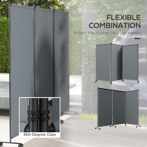 Outsunny 3 Panel Folding Room Divider with Lockable Wheels, 6ft Rolling Privacy Screen, Portable Freestanding Room Partition Separator for Home