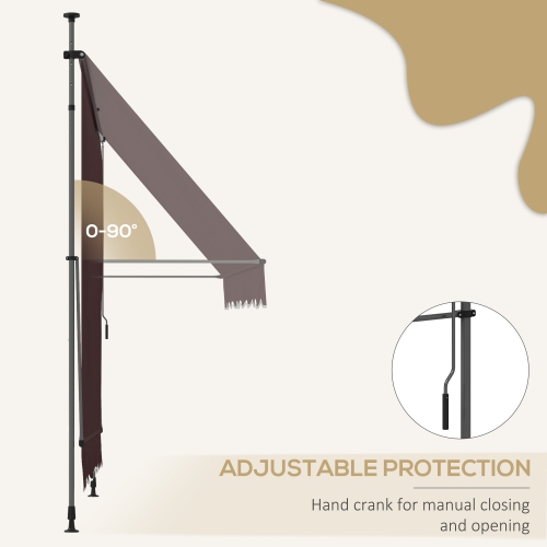 Outsunny 10' x 3' Manual Retractable Awning, Non-Screw Freestanding Patio Sun Shade Shelter with Support Pole Stand and UV-resistant fabric for