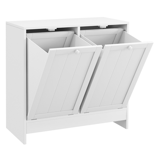 kleankin Laundry Cabinet, Bathroom Cabinet with 2 Tilt-Out Hampers, Modern Laundry Storage Cabinet for Washroom, White