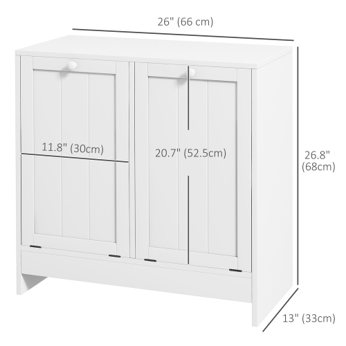 kleankin Laundry Cabinet, Bathroom Cabinet with 2 Tilt-Out Hampers, Modern Laundry Storage Cabinet for Washroom, White