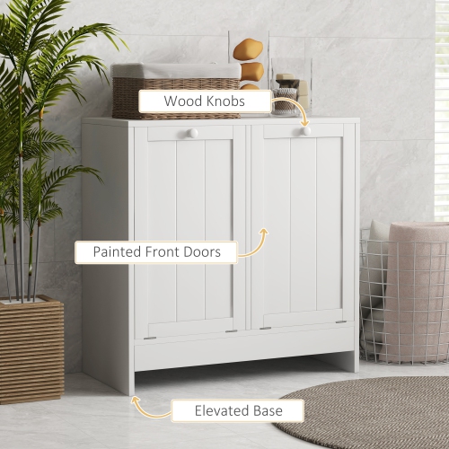 kleankin Laundry Cabinet, Bathroom Cabinet with 2 Tilt-Out Hampers, Modern Laundry Storage Cabinet for Washroom, White