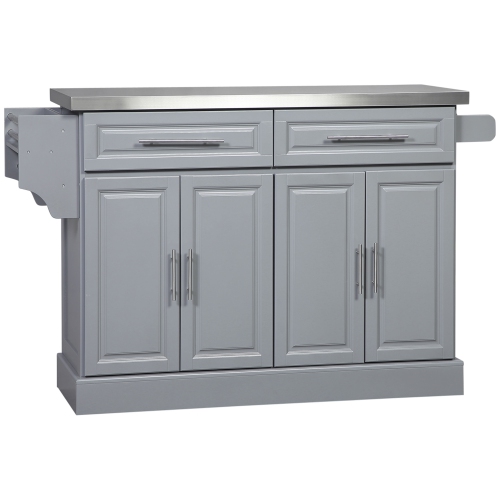 HOMCOM  Kitchen Island \w Storage, Rolling Kitchen Cart On Wheels \w Stainless Steel Top, 2 Drawers, 2 Cabinets, Spice, Knife And Towel Rack (Grey)