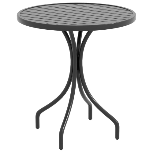 OUTSUNNY  Outdoor Side Table, 26" Round Patio Table With Steel Frame And Slat Tabletop for Garden, Balcony In Black