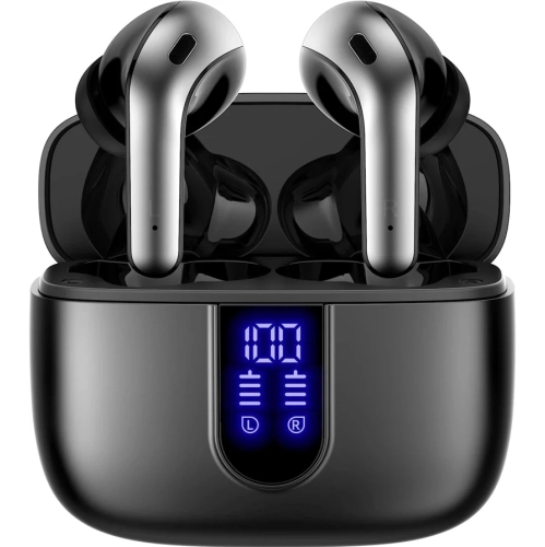 Bluetooth Headphones with 60H Playback, True Wireless Earbuds, LED Power Display, Wireless Charging Case, IPX5 Waterproof, In-Ear Earbuds with Mic -