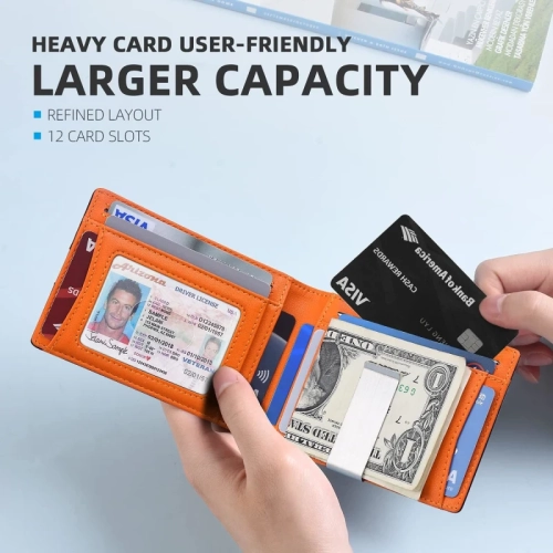 Men's RFID Blocking Bifold Wallet - Larger Capacity with 12 Slots, Minimalist Design for Front Pocket Comfort, Includes ID Window
