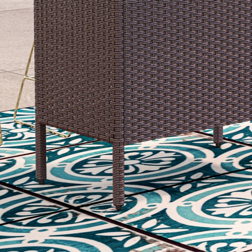 Outsunny 55" Rattan Bar Table, Bar Height Patio Table with 2 Storage Shelves and Steel Frame, Garden Wicker Table for Outdoor, Lawn, Backyard, Brown