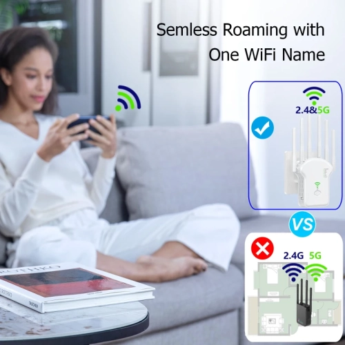 High-Speed 1200Mbps Dual-Band WiFi Repeater with Antenna, Signal Extender, and WPS Router - Wireless Network Amplifier for 2.4G and 5G
