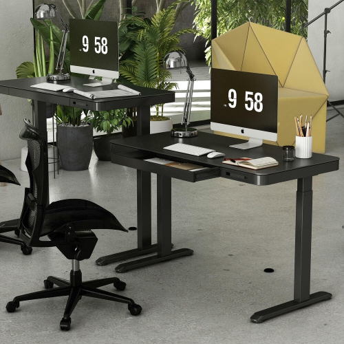 Bureau debout électrique 47x24 po, bureau d'ordinateur assis/debout à hauteur réglable avec tiroir, poteaux USB pour bureau à domicile