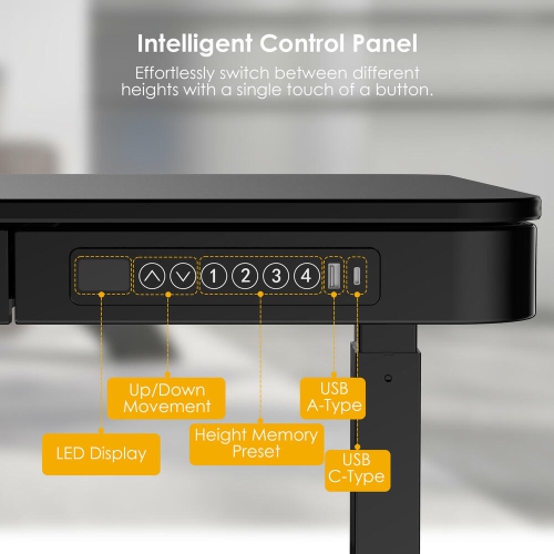 Bureau debout électrique 47x24 po, bureau d'ordinateur assis/debout à hauteur réglable avec tiroir, poteaux USB pour bureau à domicile