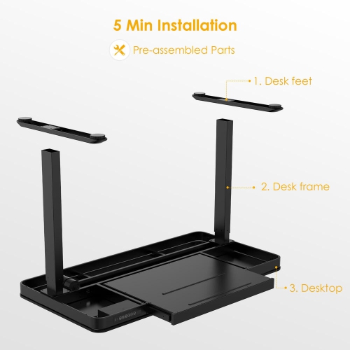 Bureau debout électrique 47x24 po, bureau d'ordinateur assis/debout à hauteur réglable avec tiroir, poteaux USB pour bureau à domicile