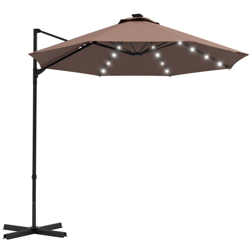 Parasol en porte-à-faux Outsunny de 9,5 x 8,5 pi avec lampes solaires LED, parasol excentré suspendu extérieur avec rotation sur 360 degrés, manivell