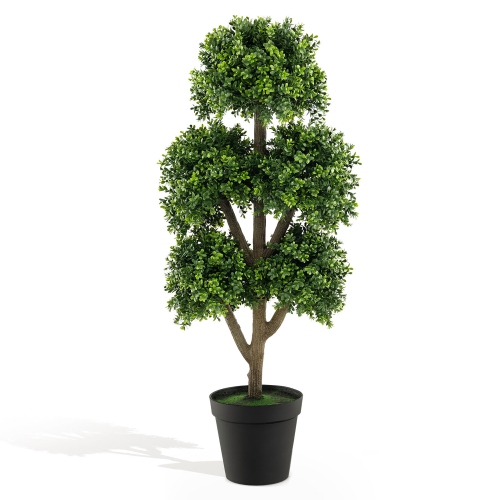 Gymax 45 Inch Artificial Boxwood Topiary Ball Tree Fake 5 Ball Topiary Tree for Home