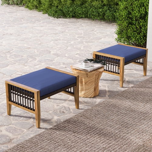 Gymax 2PCS Acacia Wood Outdoor Patio Ottoman Footstool w/ Removable Cushion