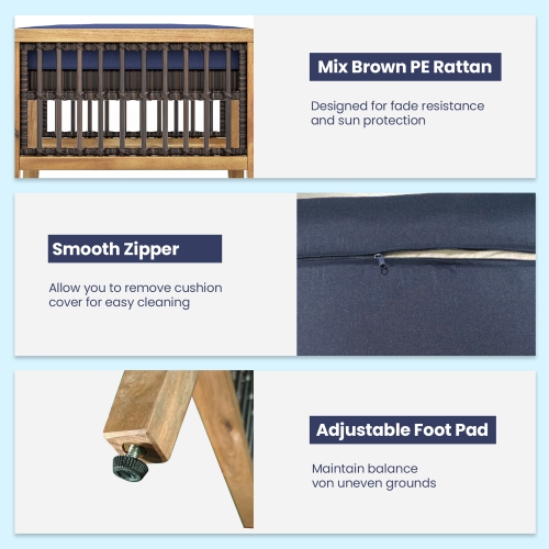 Gymax 2PCS Acacia Wood Outdoor Patio Ottoman Footstool w/ Removable Cushion