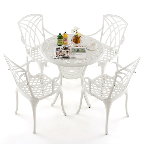 Gymax 5 Pieces All-Weather Outdoor Cast Aluminum Dining Set Round Dining Table