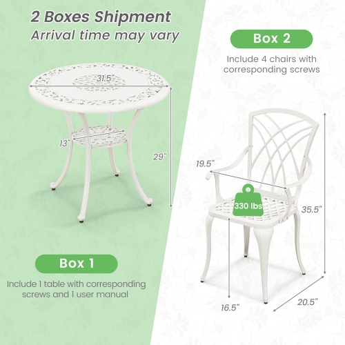 Gymax 5 Pieces All-Weather Outdoor Cast Aluminum Dining Set Round Dining Table