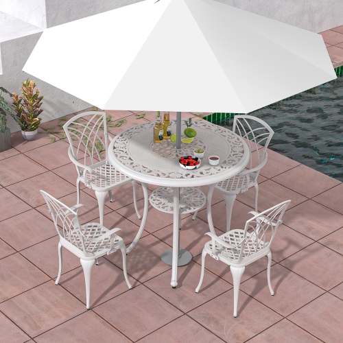 Gymax 5 Pieces All-Weather Outdoor Cast Aluminum Dining Set Round Dining Table