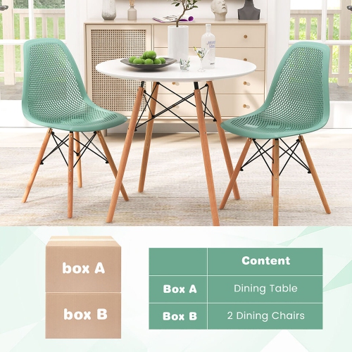Gymax 3 PCS Dining Table Set for 2 Persons Modern Round Table & 2 Chairs w/ Wood Leg White & Green