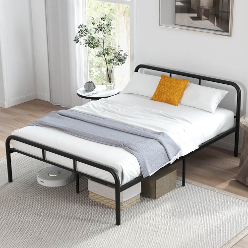 Gymax Full Size Bed Frame Metal Platform Bed Base w/ Headboard & Footboard Black
