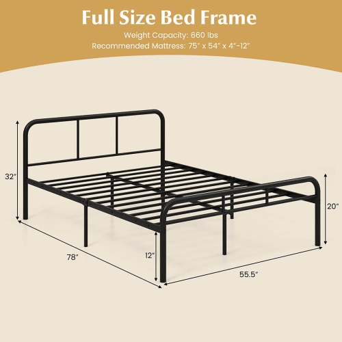 Gymax Full Size Bed Frame Metal Platform Bed Base w/ Headboard & Footboard Black
