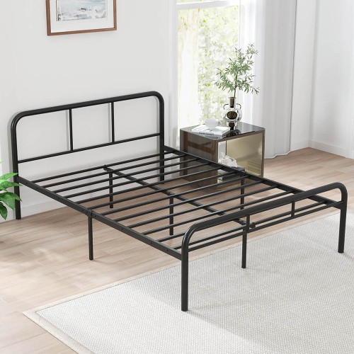 Gymax Full Size Bed Frame Metal Platform Bed Base w/ Headboard & Footboard Black
