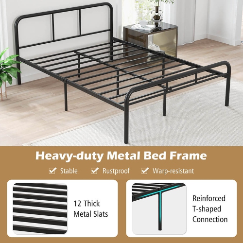 Gymax Full Size Bed Frame Metal Platform Bed Base w/ Headboard & Footboard Black