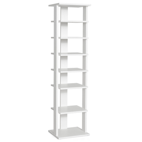 Gymax 7-Tier Wooden Shoe Rack Narrow Vertical Shoe Stand Storage Display Shelf White