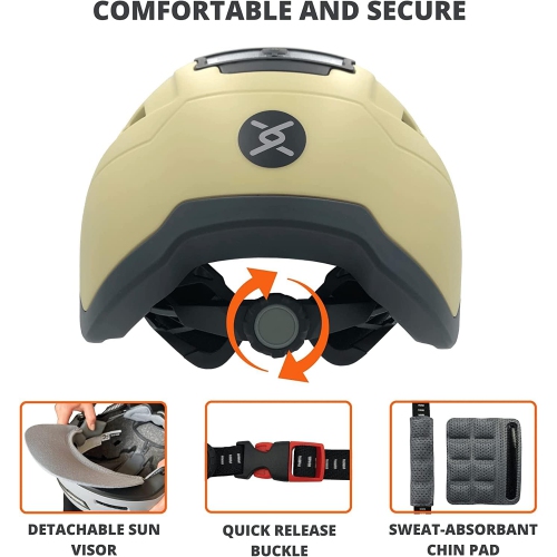 XNITO Electric Bike Helmet with LED Lights - CPSC & NTA-8776 Dual Certified - Class 3 E-Bikes, Bicycle, Scooters, Onewheel, Skateboard - HEMP