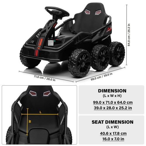 6 Wheel UTV 24V Ride on Car with Remote Control, 4WD, EVA Tires