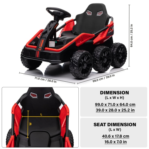 6 Wheel UTV 24V Ride on Car with Remote Control, 4WD, EVA Tires