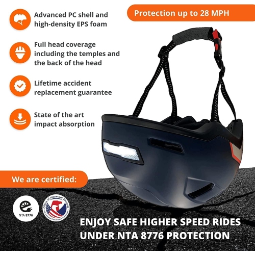 XNITO Electric Bike Helmet with LED Lights - CPSC & NTA-8776 Dual Certified - Class 3 E-Bikes, Bicycle, Scooters, Onewheel, Skateboard - LOGAN