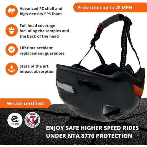 XNITO Electric Bike Helmet with LED Lights - CPSC & NTA-8776 Dual Certified - Class 3 E-Bikes, Bicycle, Scooters, Onewheel, Skateboard - DISCO