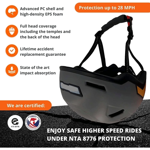 XNITO Electric Bike Helmet with LED Lights - CPSC & NTA-8776 Dual Certified - Class 3 E-Bikes, Bicycle, Scooters, Onewheel, Skateboard - GULL