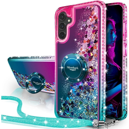 HLD  Samsung Galaxy S24 Case With Ring, Women Girls Bling Holographic Sparkle Glitter Cute Cover, Diamond Ring Protective Phone Case for Galaxy S24