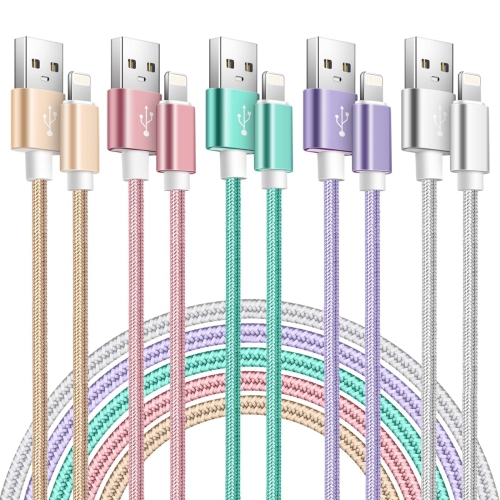 HLD  5Pack Iphone Lightning Cables Iphone Charger Cord Iphone Apple Charger Cable Nylon Braided Compatible With Iphone14 13 12 11 Xs Max Xr 8 7 6S Ipad