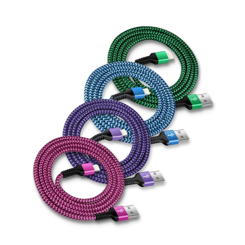 USB A to Lightning Cord, 4Pack/10Ft Nylon Braided iPhone Charger