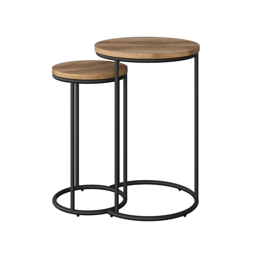 CORLIVING  Fort Worth Modern Round Nesting Side Table Set Of 2, Nesting Tables, Small Coffee Tables for Living Room, Fort Worth Light Wood