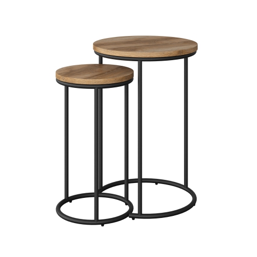 Ensemble de 2 tables gigognes rondes modernes Fort Worth de CorLiving, tables gigognes, petites tables basses pour salon, bois clair Fort Worth