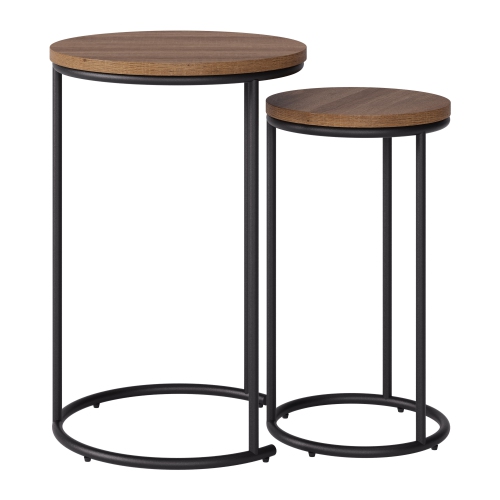 CORLIVING  Fort Worth Modern Round Nesting Side Table Set Of 2, Nesting Tables, Small Coffee Tables for Living Room, Fort Worth Wood In Brown