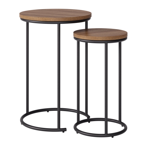Ensemble de 2 tables gigognes rondes modernes Fort Worth de CorLiving, tables gigognes, petites tables basses pour salon, bois brun Fort Worth