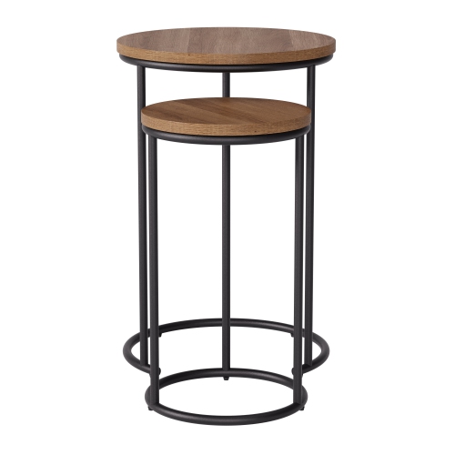 Ensemble de 2 tables gigognes rondes modernes Fort Worth de CorLiving, tables gigognes, petites tables basses pour salon, bois brun Fort Worth